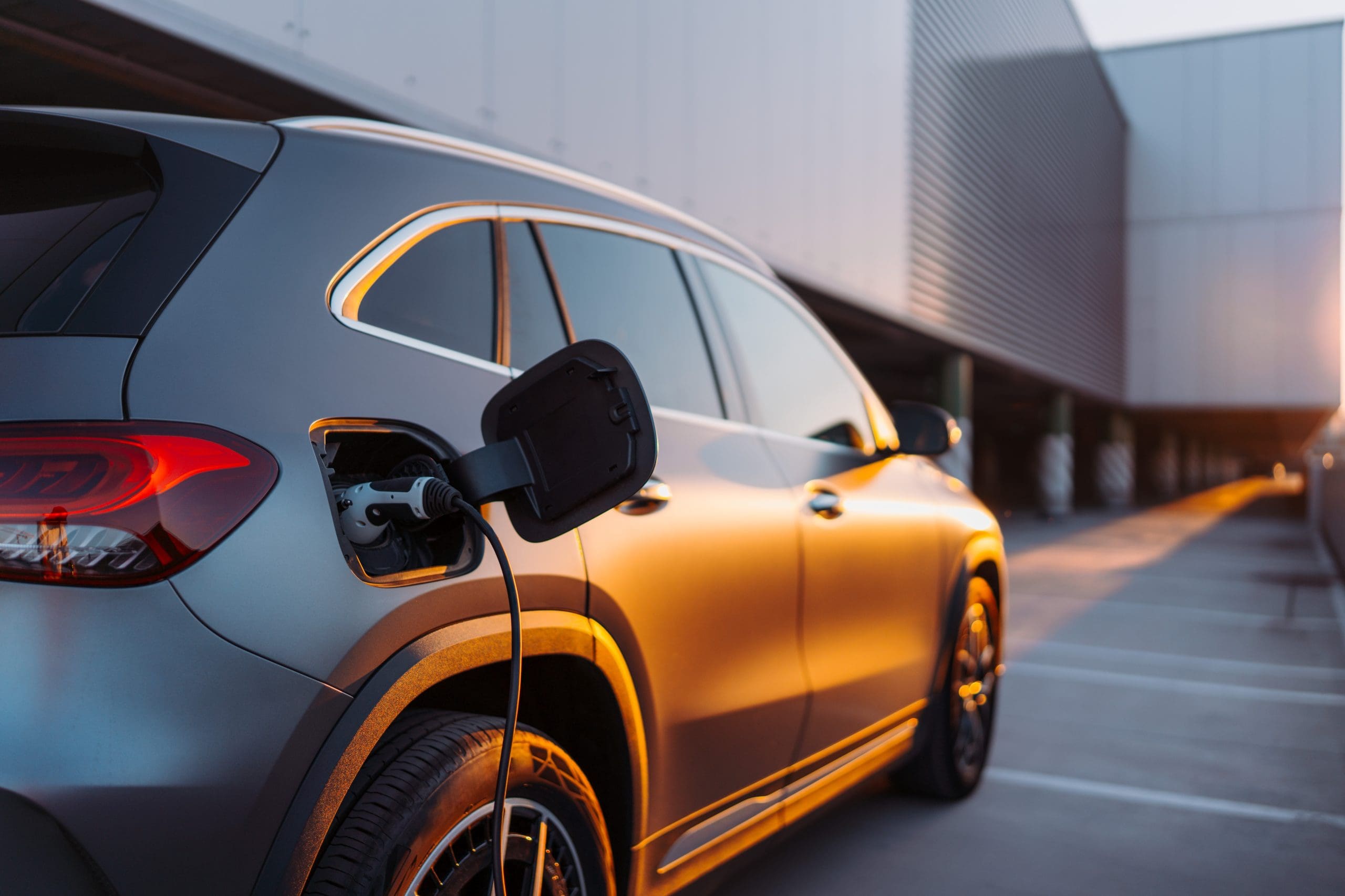 Close Up Of Electric Car Charging, Ecology Transportation Conept.